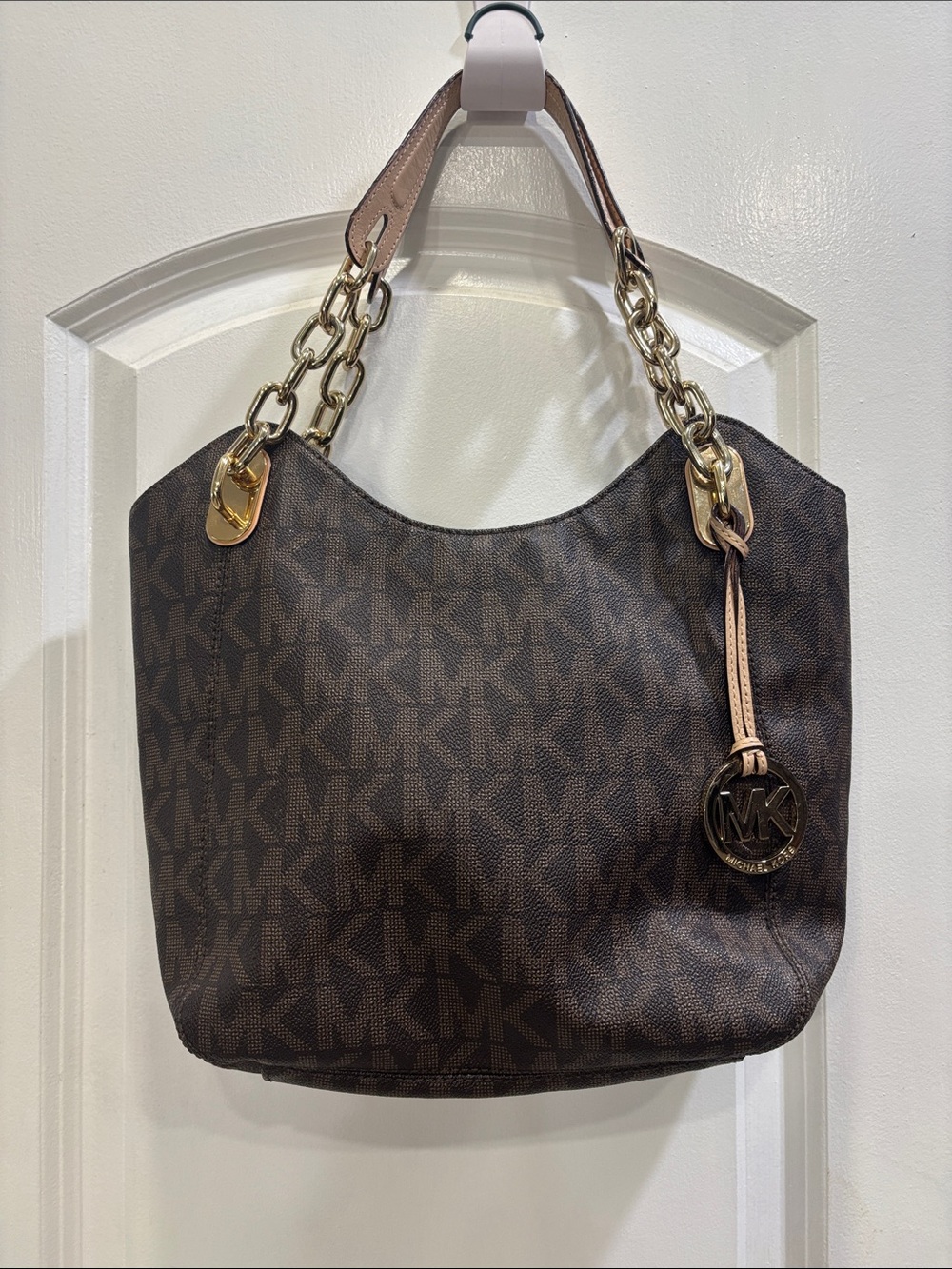 Michael Kors Brown MK Logo Chain-Handle Shoulder Bag